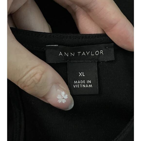 Ann Taylor Black Long Puff Sleeve Back Keyhole Round Neck Women's Top Size XL - Picture 3 of 5